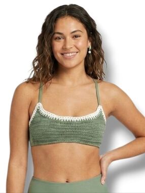 Xhilaration Juniors Sage Green Crochet Bralette Bikini Top Cute boho-inspired
